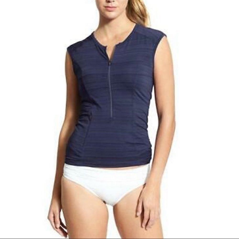 Athleta Pacifica Tank Top Blue Fitted 1/2 Zip S